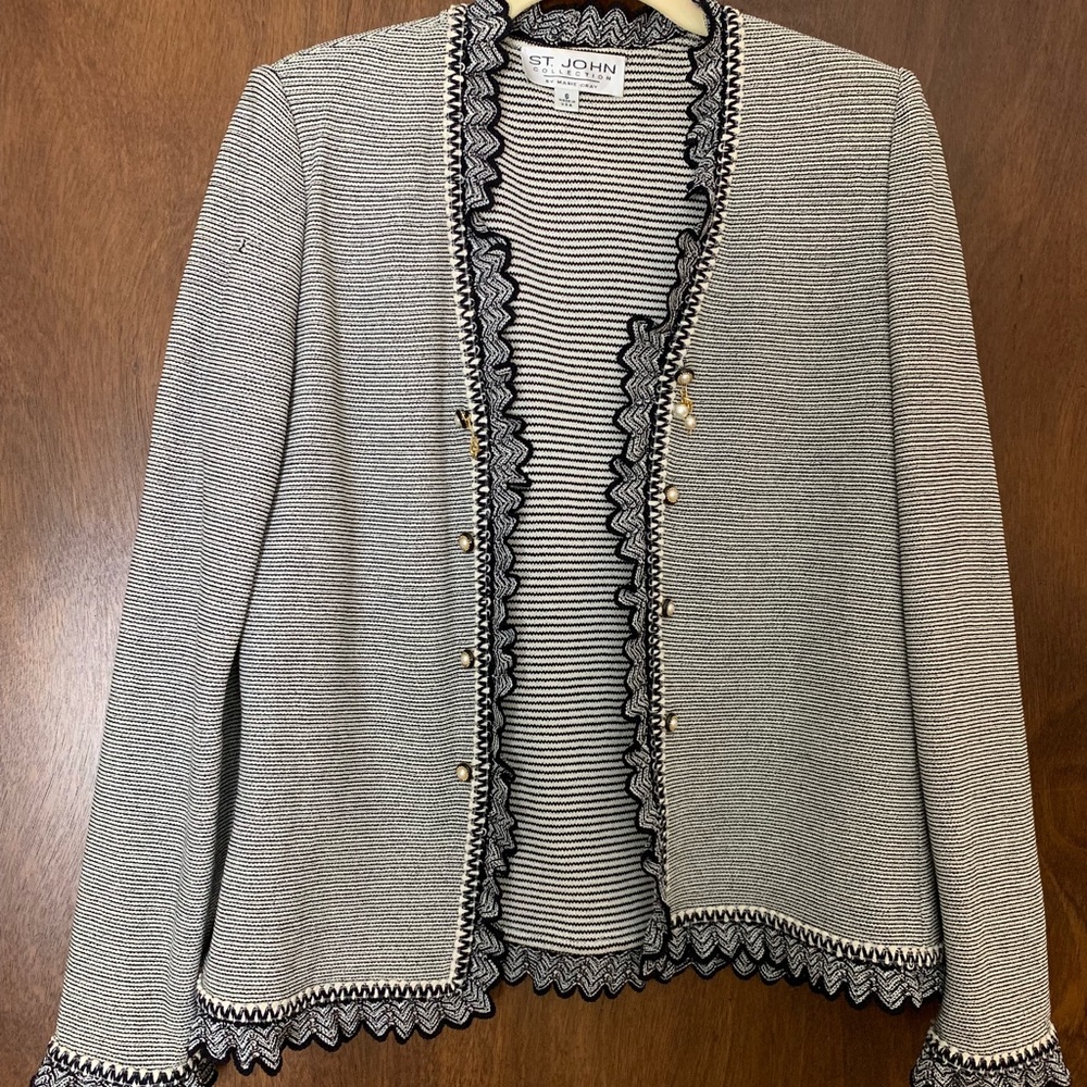 St John Cardigan Black and White Stripe